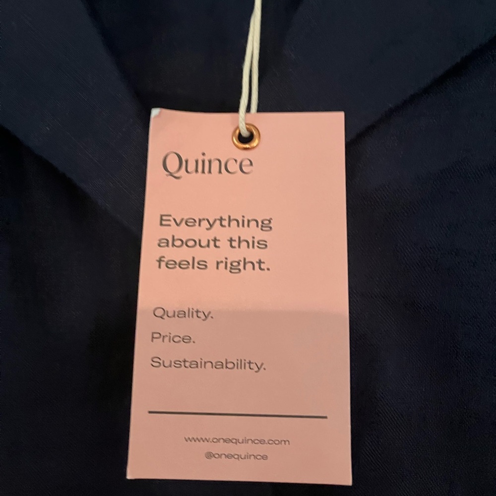 Quince Womens 100% European Linen Button Front Dress Deep Navy Blue XL
